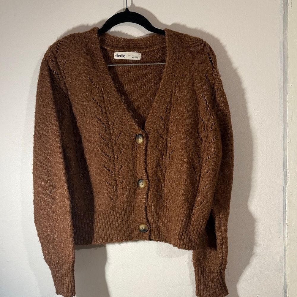 Elodie Red Brown Knit Button-Front Cardigan | Cozy Sweater